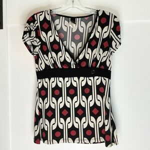 Wrapper Vintage Top Y2K Babydoll 90s Size Large‎ Black White Red Geometric Club